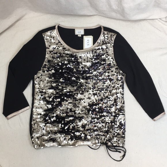 ECI Long Sleeve Sequin front top with drawstring M - Picture 1 of 7